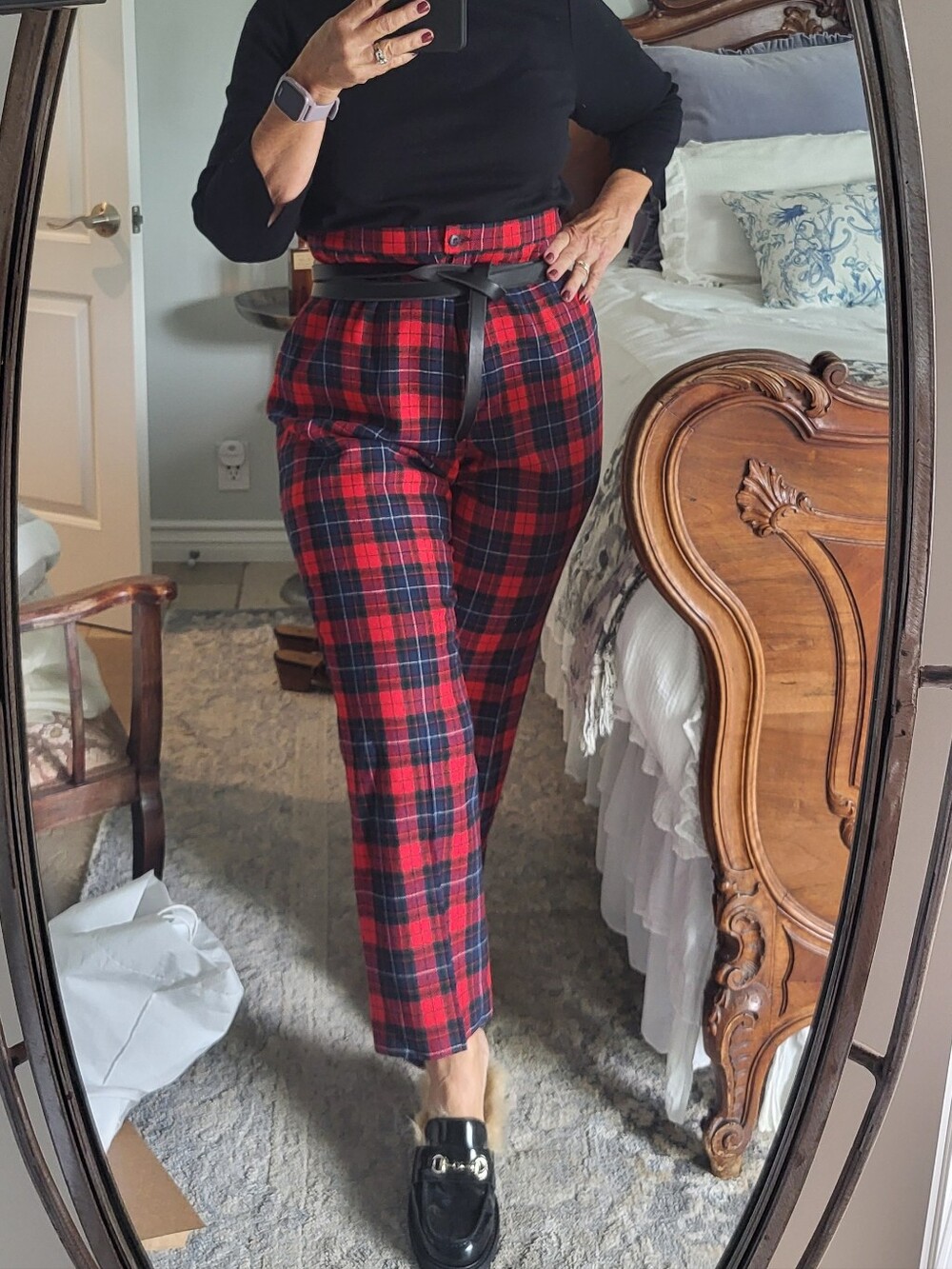 Vintage Pendleton Wool Red and Navy Plaid Straight-Leg Trousers